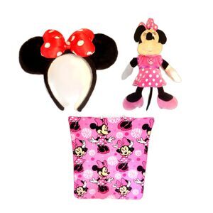 Mickey Mouse Trio Throw Blanket, Furry Minnie Ears Headband, Minnie Mouse Plush